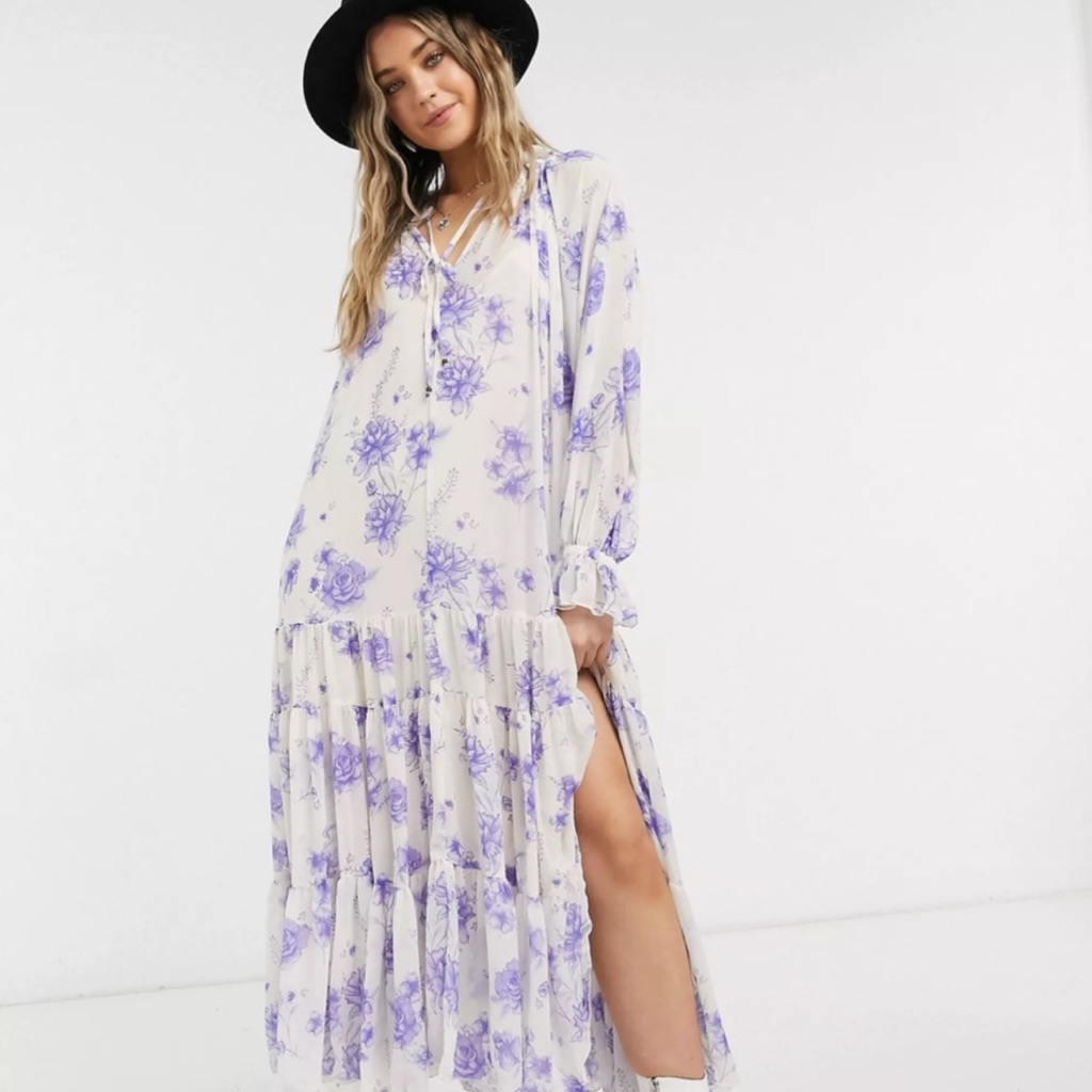 Free People Feeling Groovy Vintage Ivory Floral Dress Size Medium Pre-Owned